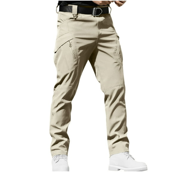 Dagegui Men's Tactical Cargo Pants Waterproof Lightweight Hiking Pants Outdoor Work Pants with Multi Pockets No Belt Khaki 3XL