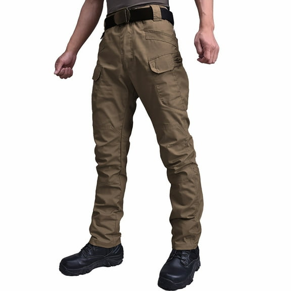 Dagegui Men's Tactical Pants Outdoor Ripstop Cargo Pants Multi Pockets Work Hiking Pants No Belt Brown S