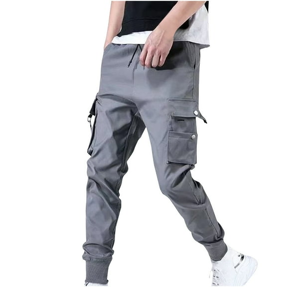 Dagegui Men's Tapered Leg Cargo Pants Trendy Y2K Elastic Waist Drawstring Joggers Pant Big and Tall Outdoor Hiking Pants with Pockets Gray 5XL