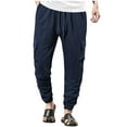 thumbnail image 1 of Dagegui Men's Tapered Pants Cotton Linen Elastic Drawstring Waist Pant Casual Loose Fit Everyday Trousers Breathable Summer Slacks Navy XL, 1 of 6