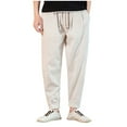 thumbnail image 1 of Dagegui Men's Tapered Pants Cotton Linen Elastic Waist Drawstring Pant Big and Tall Stretchy Bottom Pants with Pockets Casual Loose Fit Pants Beige,L, 1 of 8