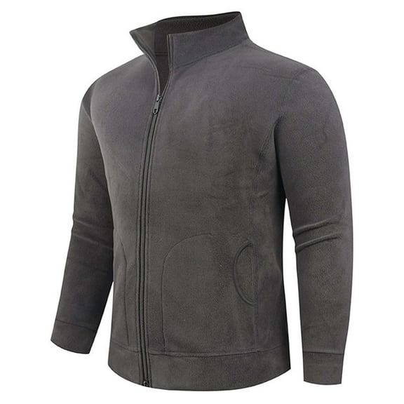 Dagegui Men's Thermal Coats Polar Fleece Stand Collar Warm Jackets Solid Color Zip Up Casual Outwear with Pockets Dark Gray XS