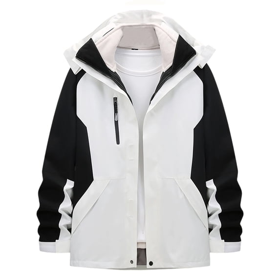 Dagegui Men's Thick Hiking Jacket Waterproof Windbreaker with Pockets Outdoor Warm Camping Skiing Windproof Coat White M
