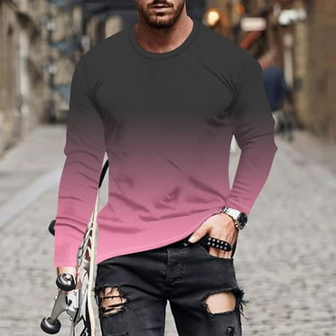 Dagegui Men's Tie Dye Shirts Long Sleeve Tops Crewneck Gradient Color Pullover T-Shirts Big and Tall Slim-Fit Athletic Tees Trendy Fall Shirt for Beach Party Today Deals Black S