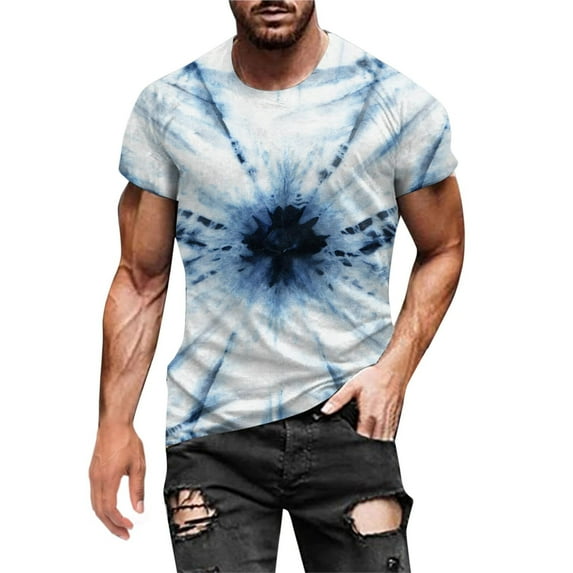 Dagegui Men's Tie Dye Tshirts Summer Crew Neck Short Sleeve Shirts Big and Tall Gym Workout Muscle Shirt Casual Hawaiian Vacation Travel Tops