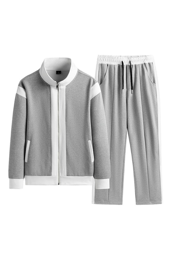 Men's Tracksuits 2 Piece Casual Long Sleeve Fall-Zip Turnneck Sweatsuits Fall Loose Fit Running Athletic Set Workout Top and Bottom Sets Gray 4XL