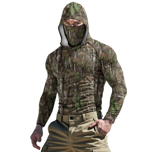 Dagegui Men's UPF 50 Long Sleeve Sun Shirt Quick Dry Fishing Hoodies with Integrated Face Mask Lightweight UV Protection Hiking Tee Tops 003 Camouflage L