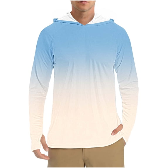 Dagegui Men's UPF 50+ Sun Protection Hoodie Long Sleeve SPF Fishing Shirts Lightweight Outdoor UV Hiking T-Shirt Summer Beach Tee Tops Light Blue XL