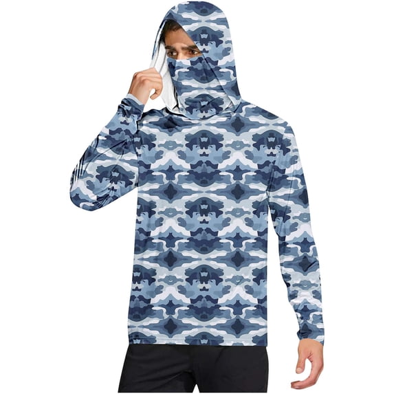 Dagegui Men's UPF 50+ Sun Protection Hoodie Long Sleeve UV SPF Fishing Shirts with Face Mask Rash Guard Hiking Camping T-Shirts Light Blue L