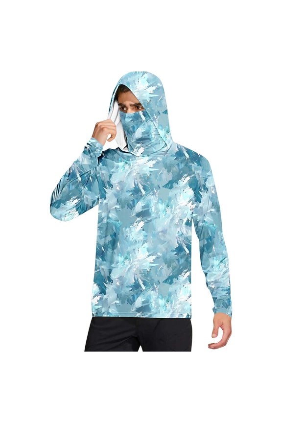 Men's UPF 50+ Sun Protection Hoodies with Mask Lightweight Long Sleeve Hooded Shirt Cooling Hiking Fishing Performance Shirts Green,M