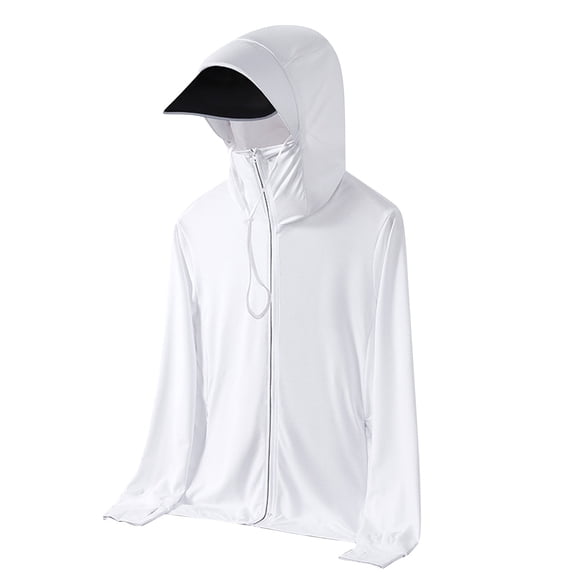 Dagegui Men's UPF 50+ Sun Protection Jacket Lightweight Full Zip Long Sleeve Hooded Tops Cooling Hiking Fishing Performance Shirts with Pocket White L