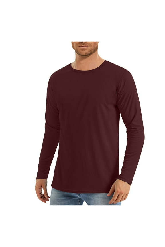 Men's UPF 50+ UV Shirts Lightweight Sun Protection Fishing Shirt Crewneck Long Sleeve Pullover Rash Guard Workout Tops Wine XL