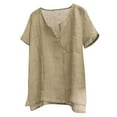 thumbnail image 1 of Dagegui Men's V Neck Linen T Shirts Summer Short Sleeve Shirt Casual Plain Yoga Boho Beach Tops Lightweight Breathable Everyday Tee Khaki XXXXL, 1 of 5
