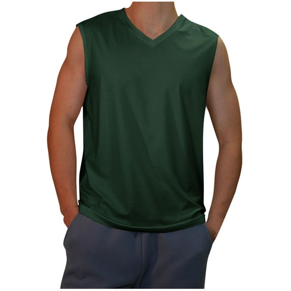 Dagegui Men's V-Neck Sleeveless T Shirts Cooling Summer Tank Tops Casual Running Sport Tanks Lightweight Gym Workout Vest Army Green 2XL