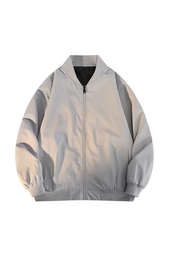 Men's Varsity Jacket Stylish Full Zip Up Bomber Jackets Lightweight Outdoor Active Outwear with Pocket Gray XXXL