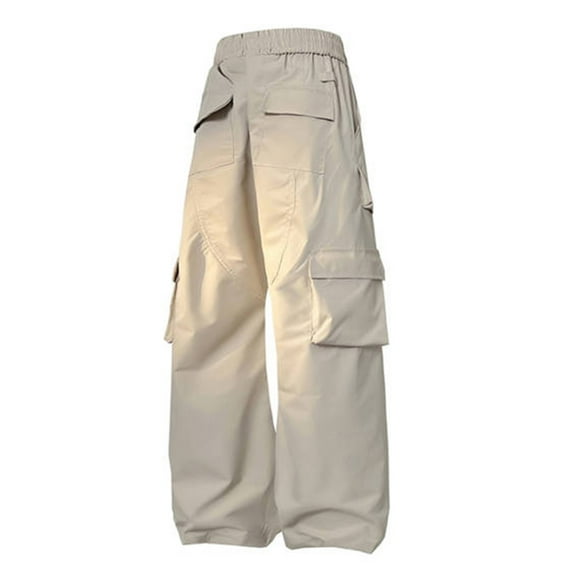 Dagegui Men's Wide Leg Cargo Pants Casual Elastic Waist Drawstring Pant Big and Tall Outdoor Athletic Trousers Baggy Multi-Pockets Hiphop Streetwear Pants Cyber and Monday Clearance Khaki,M