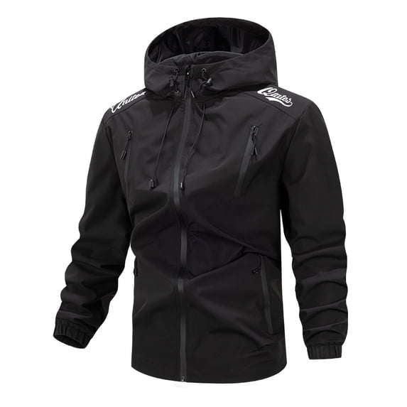 Dagegui Men's Windproof Jackets Full Zip Up Hooded Windbreaker Coats Lightweight Outdoor Hiking Active Outerwear with Pockets Black XL