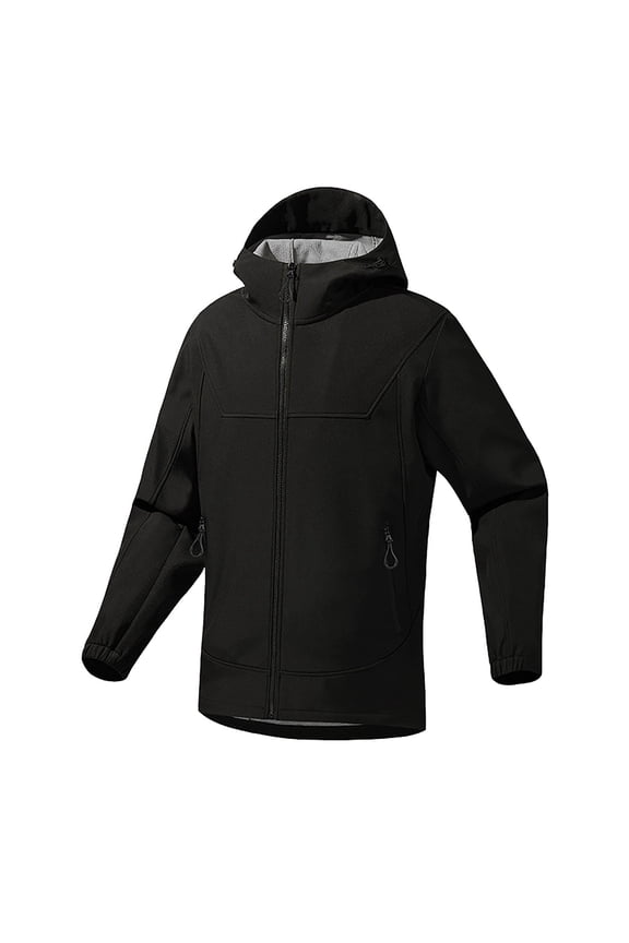Men's Windproof Waterproof Jackets Thin Fleece Lined Hooded Coats Fall Winter Warm Outdoor Hiking Windbreaker Outwear with Pockets Black XXL