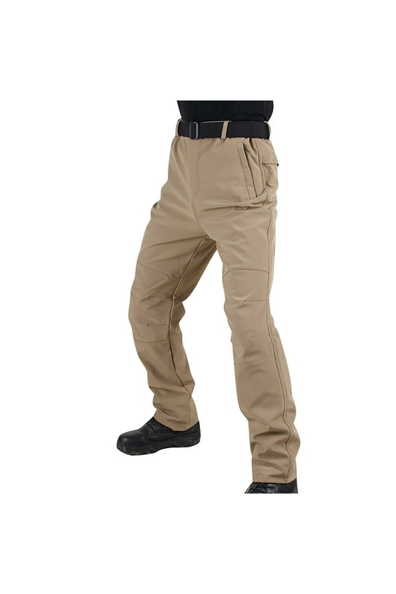 Men's Winter Cargo Pants Fashion Slim Fit Work Pants with Pockets Warm Stretch Outdoor Jogger Pants Fleece Lined Solid Long Pants for Men