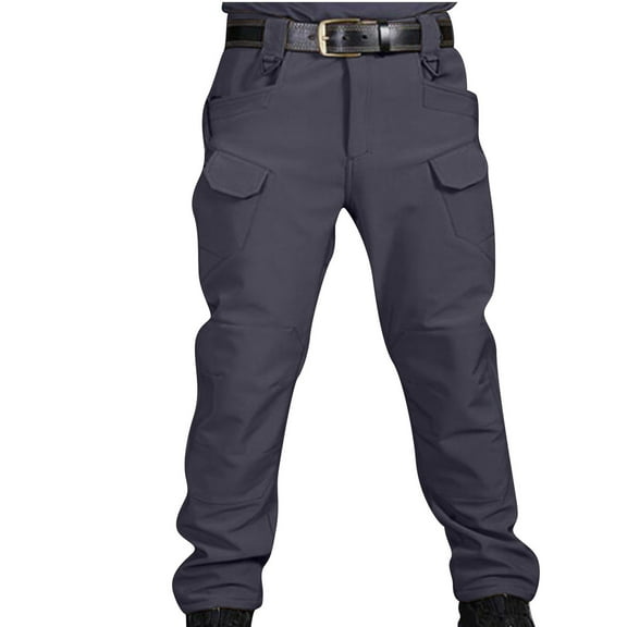 Dagegui Men's Winter Cargo Pants Fleece Lined Slim Fit Work Pant Big and Tall Outdoor Hiking Athletic Pant with Pockets Gray 4XL