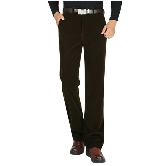Dagegui Men's Work Pants No Belt Corduroy Straight Leg Pants with Pockets Coffee 2XL