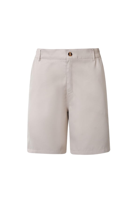 Men's Work Short Pants Summer Slim Fit Half Elastic Waist Shorts Solid Color Business Office Shorts with Pocket Beige M
