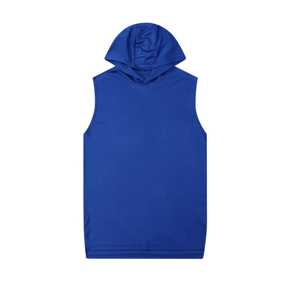 Dagegui Men's Workout Hoodies Summer Athletic Training Tank Tops Sleeveless Gym Bodybuilding Hooded T-Shirts Solid Color Muscle Tanks Blue 3XL