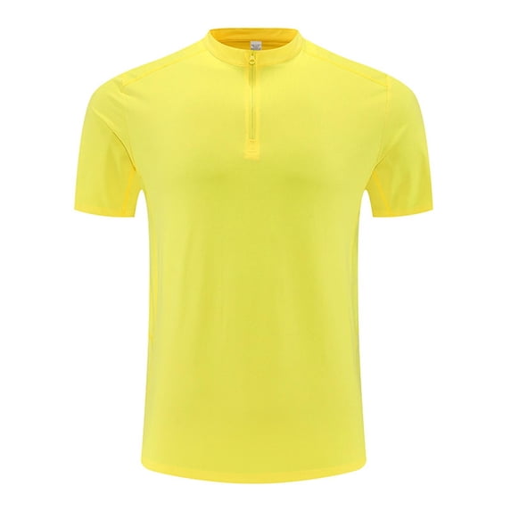 Dagegui Men's Yellow Athletic Tshirts Quarter-Zip Short Sleeve Slim Fit Mock Neck Running Workout T-Shirts Quick Dry Performance Fitness Tees 3X