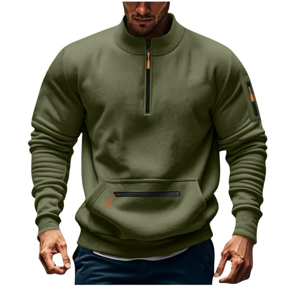 Dagegui Mens 1/4 Zip Up Pullover Top Mock Neck Long Sleeve Sweatshirt Fleece Winter Athletic Shirts with Pocket Army Green S