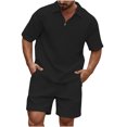 thumbnail image 1 of Dagegui Mens 2 Pieces Sweatsuits Waffle T-Shirts and Short Pants Sets 1/4 Zip Up Turndown Collar Shirts Solid Casual Loose Fit Set Summer Black 2XL, 1 of 6
