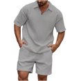 thumbnail image 1 of Dagegui Mens 2 Pieces Sweatsuits Waffle T-Shirts and Short Pants Sets 1/4 Zip Up Turndown Collar Shirts Solid Casual Loose Fit Set Summer Gray 2XL, 1 of 6