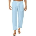 thumbnail image 1 of Dagegui Mens 3/4 Length Cotton Linen Pants Drawstring Elastic Waist Straight Leg Beach Pant Summer Cropped Slacks Casual Comfy Daily Bottoms Blue M, 1 of 7