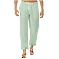 thumbnail image 1 of Dagegui Mens 3/4 Length Cotton Linen Pants Drawstring Elastic Waist Straight Leg Beach Pant Summer Cropped Slacks Casual Comfy Daily Bottoms Green XXL, 1 of 7