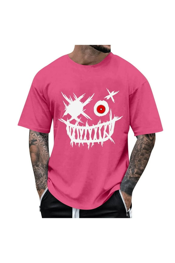 Mens 3D Printed T-Shirts Funny Face Tooth Graffiti Graphic Tees Plus Size Short Sleeve Crewneck Shirts Casual Loose Party Costumes Halloween Red L