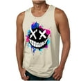 thumbnail image 1 of Dagegui Mens 3D Printed Tank Tops Funny Face Tooth Graphic Tees Plus Size Sleeveless Crewneck Shirts Casual Loose Party T-Shirts Beige 3XL, 1 of 5