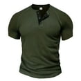 thumbnail image 1 of Dagegui Mens Army Green Henley Short Sleeve T-Shirt Slim Fit V Neck Buttons Shirt Stretch Workout Muscle Tees Summer Lightweight Athletic Tops 1X, 1 of 3
