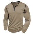 thumbnail image 1 of Dagegui Mens Athletic Henley Shirts Cotton Long Sleeve Crewneck Button Shirt Slim Fit Workout Muscle Tees Tops Fall Running Jogging Sport T-Shirts Khaki 2XL, 1 of 5