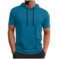 thumbnail image 1 of Dagegui Mens Athletic Hoodies Drawstring Hooded Short Sleeve Light Blue Shirts Mesh Breathable Summer T-Shirt Outdoor Running Workout Tee with Pocket L, 1 of 6