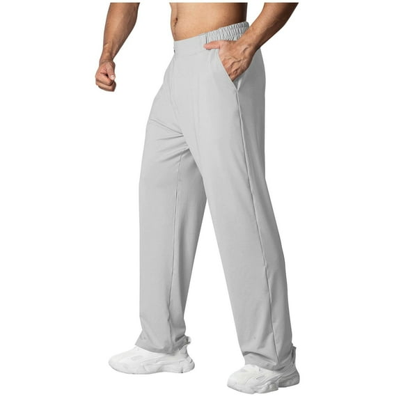 Dagegui Mens Athletic Pants Half Elastic Waist Straight Leg Sweatpants Lightweight Quick Dry Outdoor Hiking Pant with Pockets Gray XL