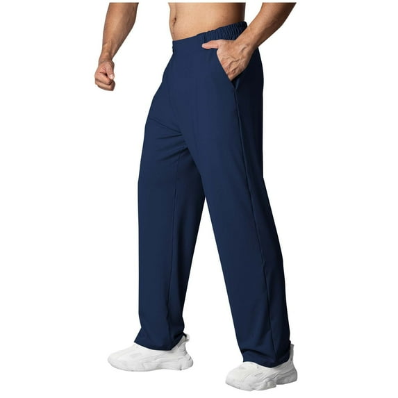 Dagegui Mens Athletic Pants Half Elastic Waist Straight Leg Sweatpants Lightweight Quick Dry Outdoor Hiking Pant with Pockets Navy XL