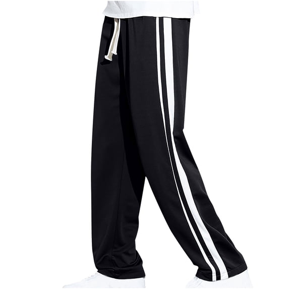 Dagegui Mens Athletic Pants Lightweight Running Jogging Workout Pant Drawstring Elastic Waist Open Bottom Sweatpants with Side Striped Black M