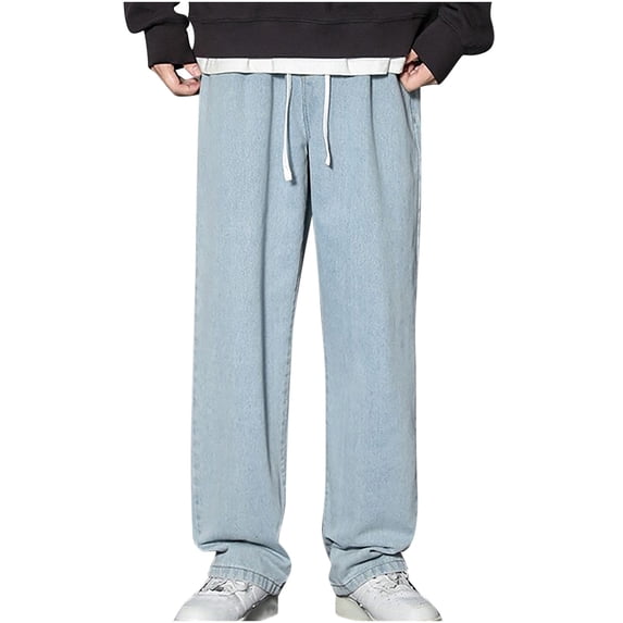 Dagegui Mens Baggy Jeans Drawstring Elastic Waist Wide Leg Jean Casual Loose Everyday Work Pants Light Blue XL