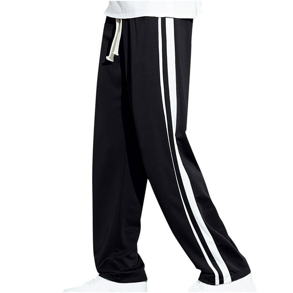 Dagegui Mens Baggy Sweatpants Side Striped Sport Pants Loose Fit Open Bottom Sweatpant Big and Tall Running Athletic Pant Comfy Lounge Trousers Black 2XL
