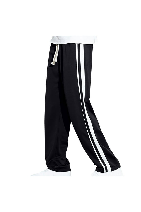 Mens Baggy Sweatpants Side Striped Sport Pants Loose Fit Open Bottom Sweatpant Big and Tall Running Athletic Pant Comfy Lounge Trousers Black 3XL