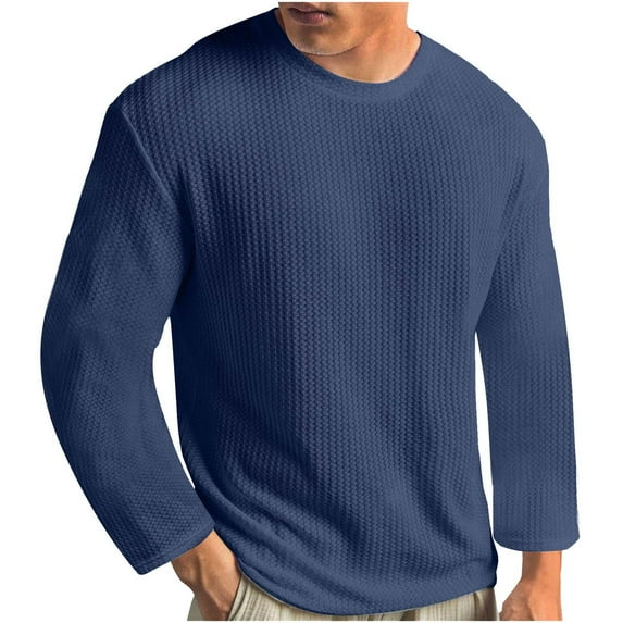 Dagegui Mens Basic Long Sleeve Shirts Big and Tall Solid Color Casual Shirt Plain Crewneck Pullover Tees Knit Tops Fall Loose Fit Daily T-Shirts Dark Blue 4XL