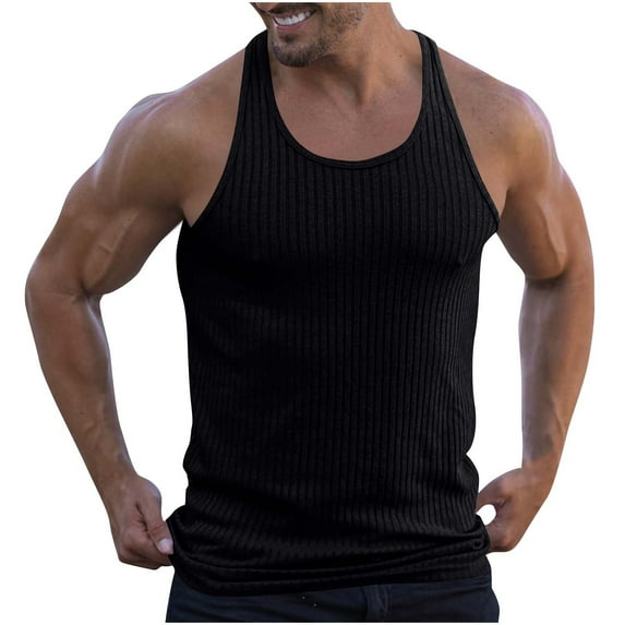 Dagegui Mens Bodybuilding Tank Tops Summer Knit Ribbed Thin Strap Tanks Slim Stretchy Workout Muscle Tees Big and Tall Fitness T-Shirts Black 3XL