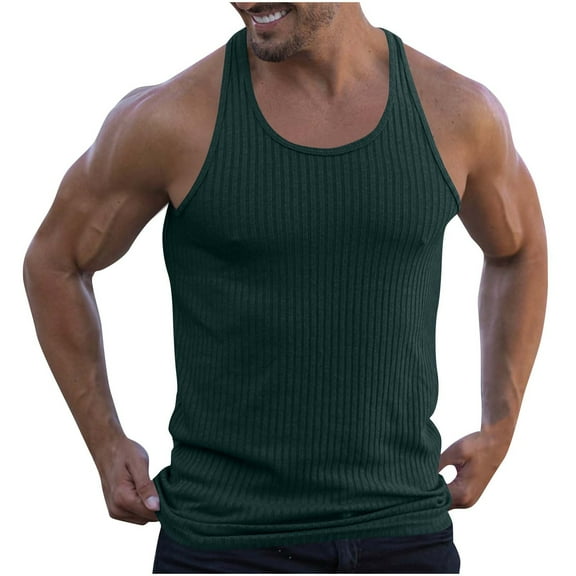 Dagegui Mens Bodybuilding Tank Tops Summer Knit Ribbed Thin Strap Tanks Slim Stretchy Workout Muscle Tees Big and Tall Fitness T-Shirts Green 4XL