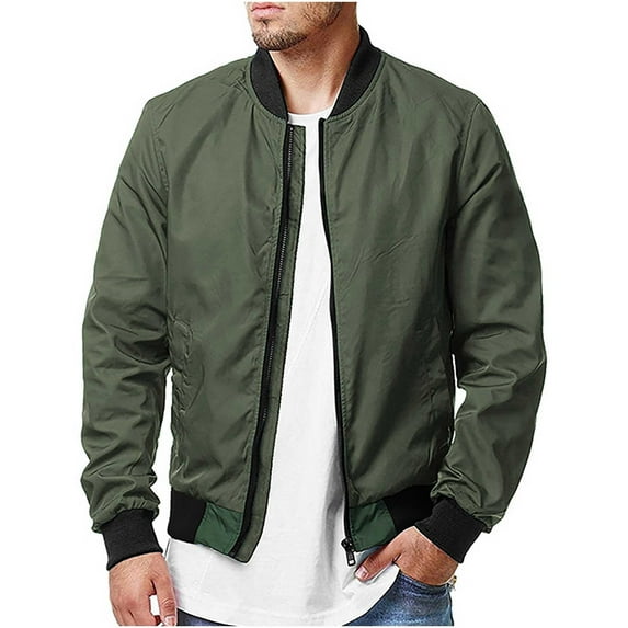 Dagegui Mens Bomber Jackets Lightweight Softshell Windproof Jacket Long Sleeve Zip Up Outweat with Pockets Fashion Fall Winter Coats Army Green 4XL