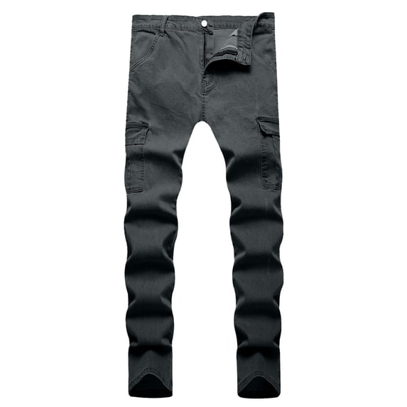Dagegui Mens Cargo Jeans Distressed Slim Fit Joggers Jean Outdoor Work Denim Pants with Multi Pockets Gray 3XL