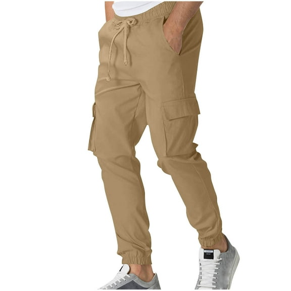 Dagegui Mens Cargo Pants Casual Lightweight Elastic Waist Drawstring Tapered Pant with Pockets Brown XL